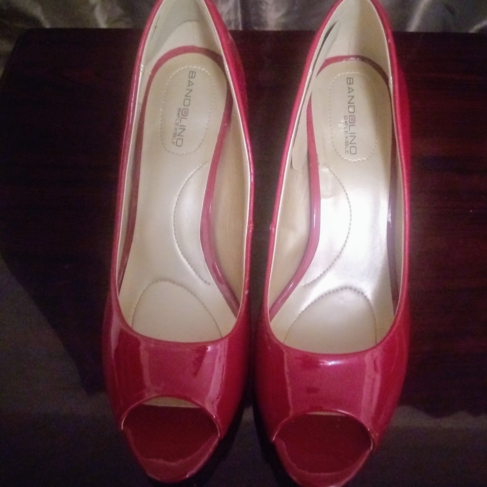 RED BANDOLINO SUPERMODEL PEEP TOE PUMPS Size: 9.5